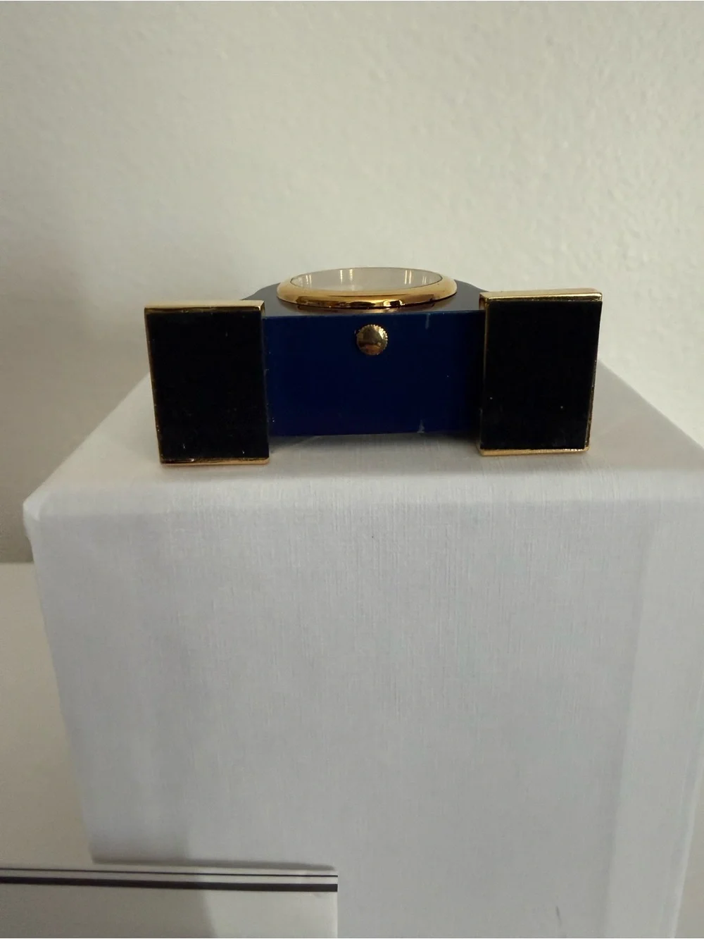 Elgin Mini Mantel Clock Dark Navy Blue Swirl Gold Tone Quartz w/ Instructions